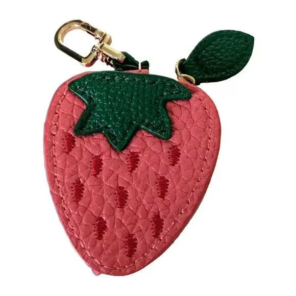 Cute Strawberry Coin Purse Charm AirTag Holder Pouch Zipper Faux Leather Trendy - Picture 8 of 8